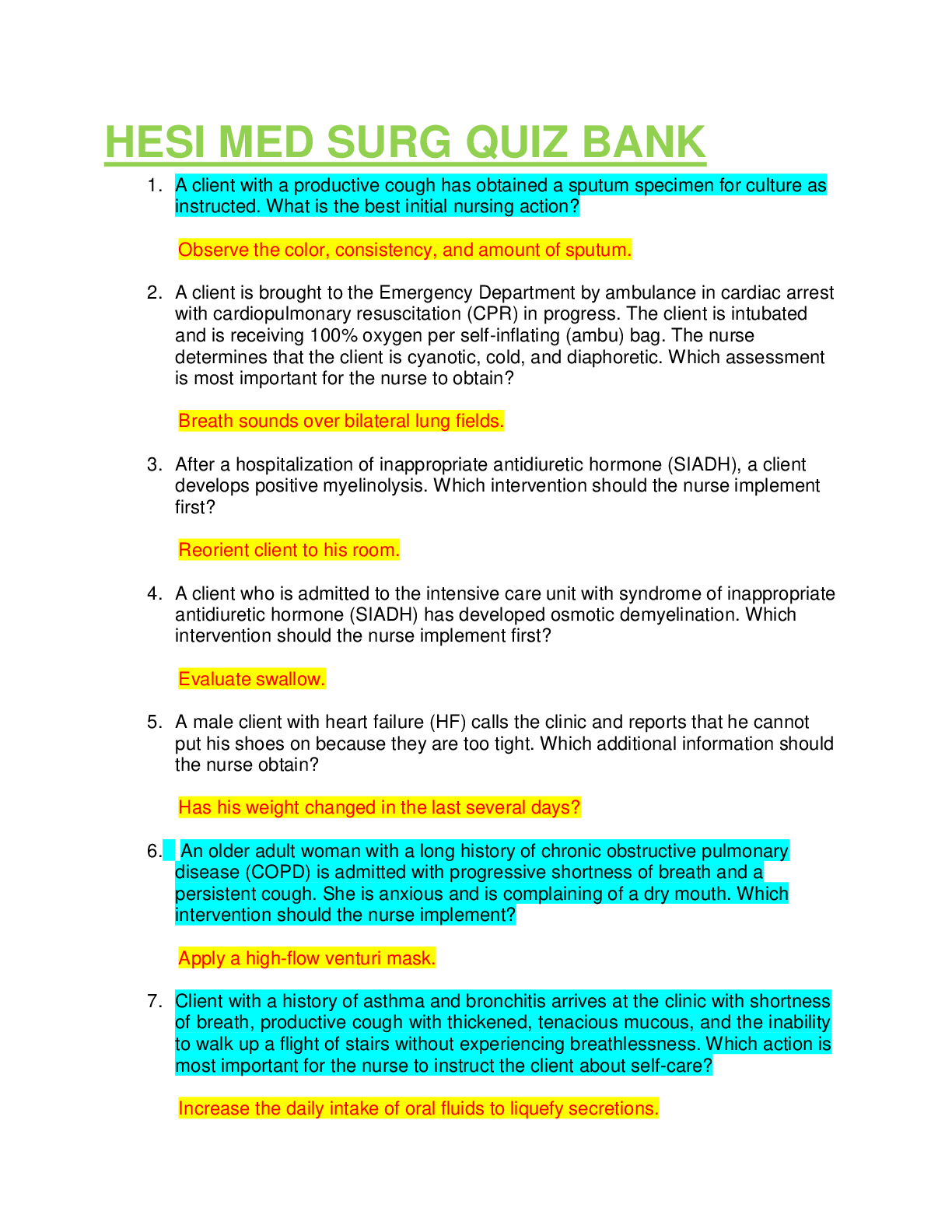 Preview image for HESI MED SURG QUIZ BANK